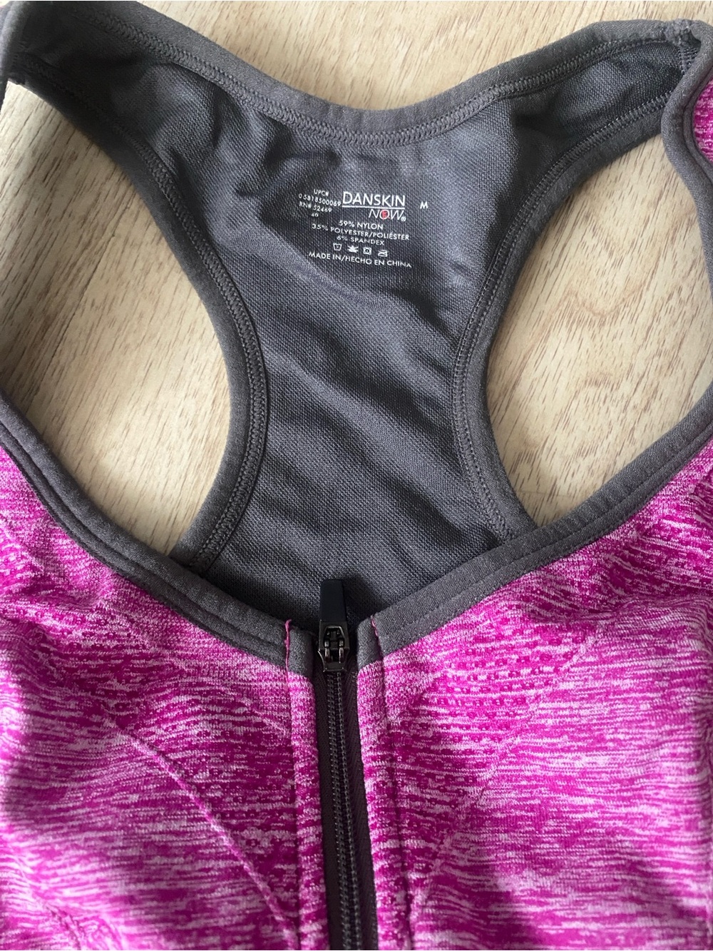 Danskin sport bra ,  hot pink and gray front zipper